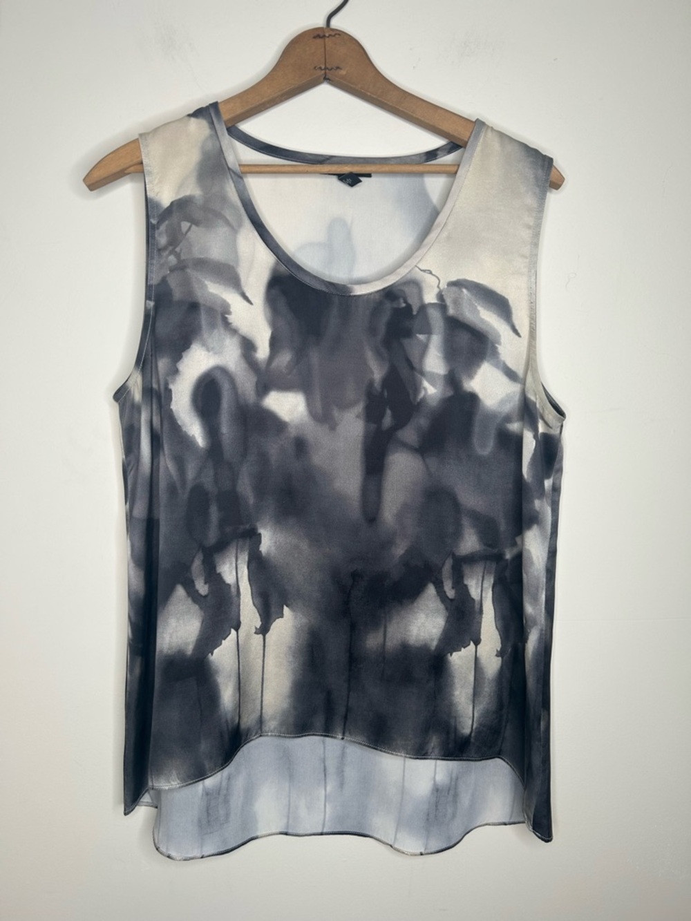 Eileen Fisher 100% Silk Black Gray Cream Tank Top Size LP